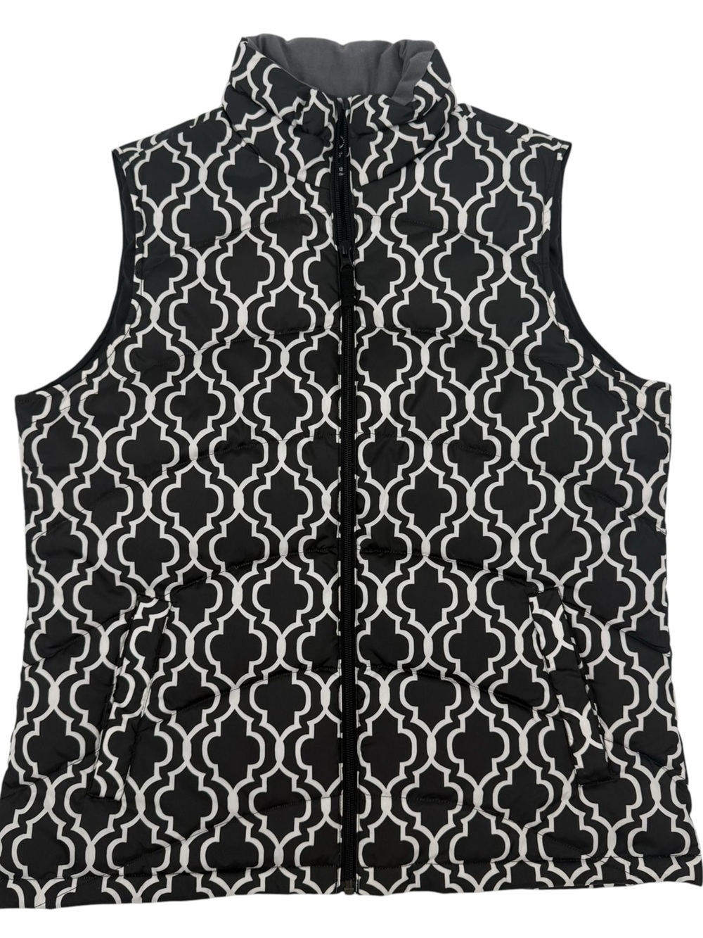 Lands’ End Women’s Size Medium 10-12 Down Puffer Vest Black White